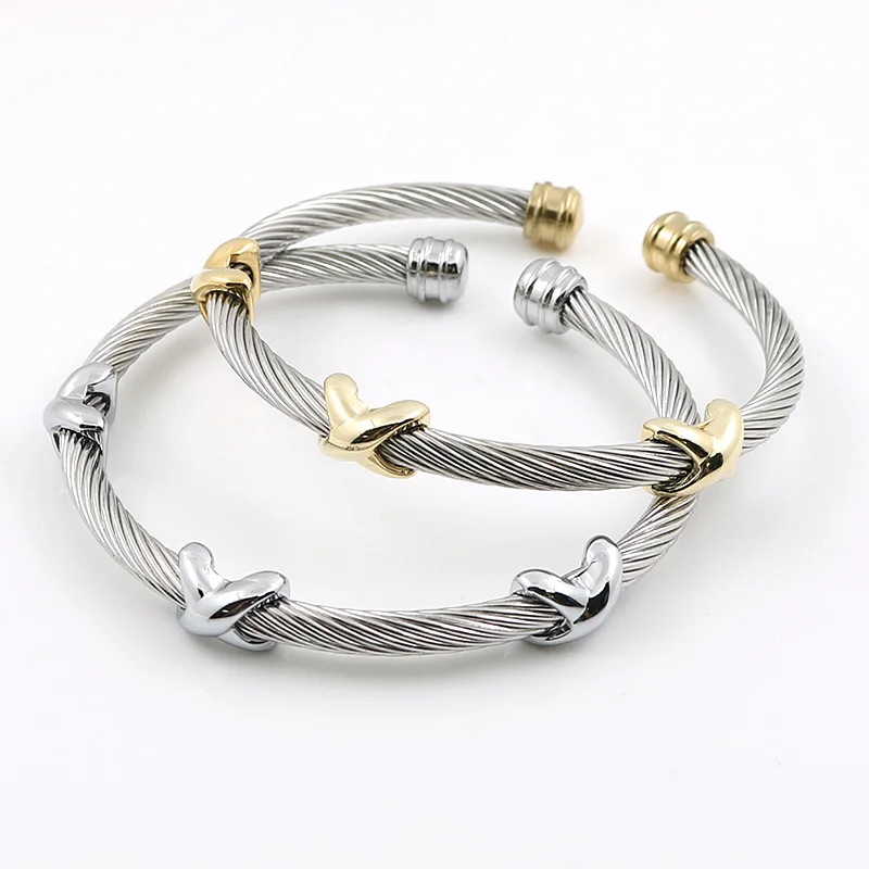 MSX Classical Charms Stainless Steel Cuff Bangle Bracelet Starfish Punk Cable Twist  Wire Stripe Wedding Party Jewelry Accesory