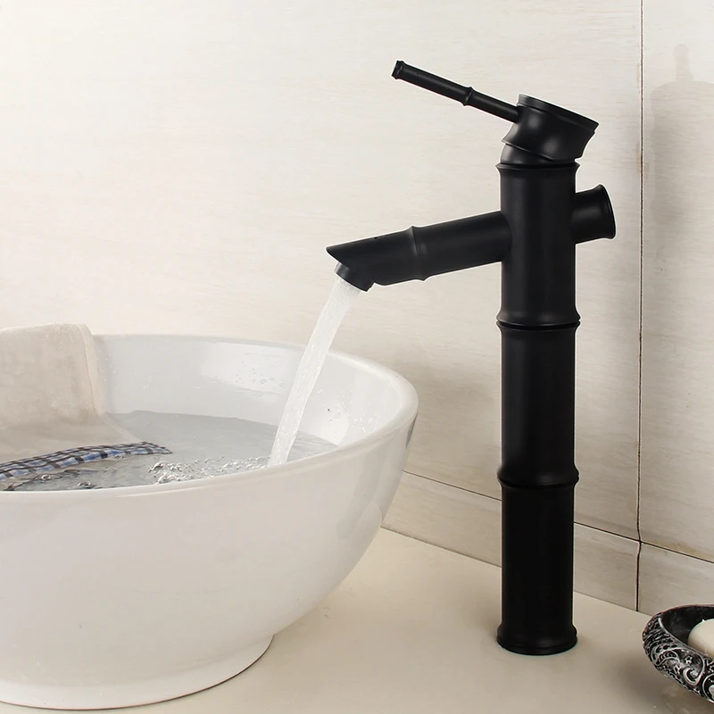 

Bamboo shape black Basin Faucet Hot And Cold Water Faucet High Black Bronze