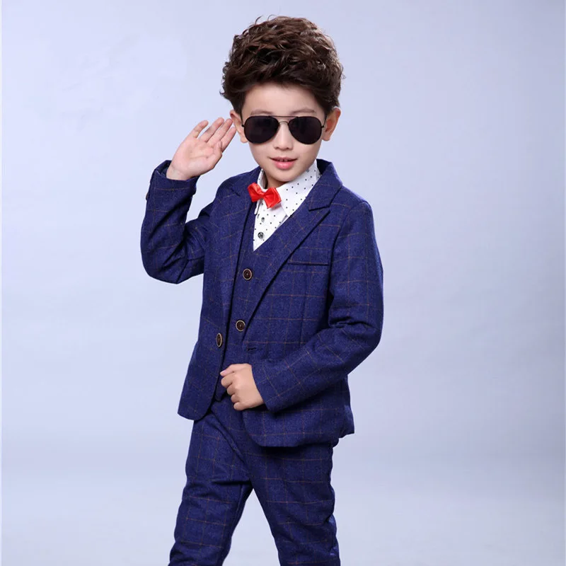 

2019 New Jacket Vest Pants 3PCS Kids Wedding Suit Flower Boys Formal Tuxedos School Kids Birtdahy Piano Performance Clothing Set