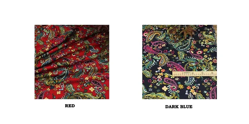 cotton and linen ethnic red dark blue Paisley Pattern floral textile for DIY handwork tablecloth curtains blouse dress fabrics