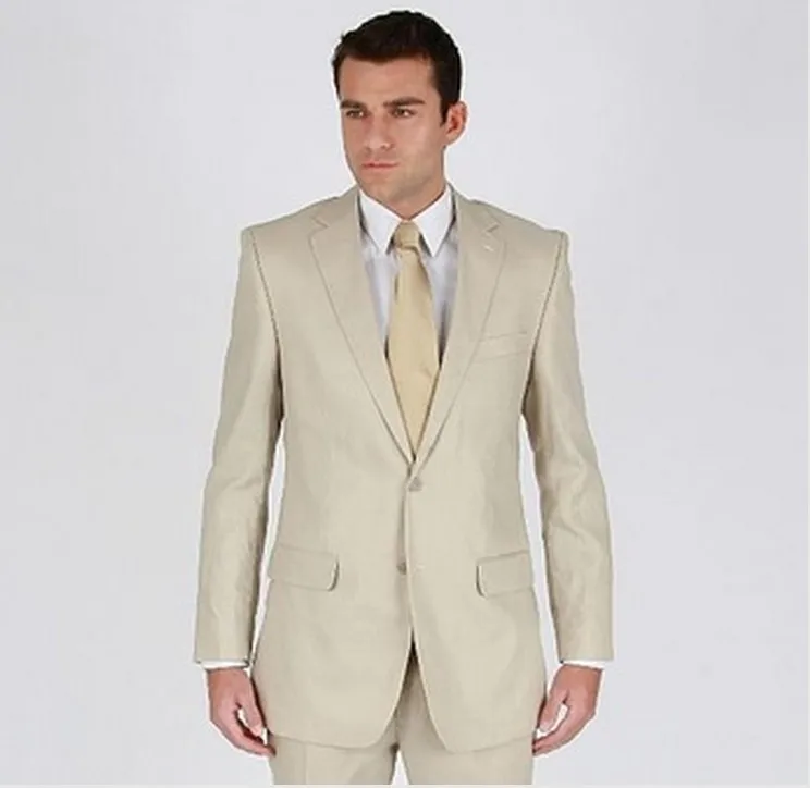 

Custom Made Beige Business Men Suit, Bespoke One Button Notch Lapel Wedding Tuxedo, Custom Groom Suit, Custom Man Suit