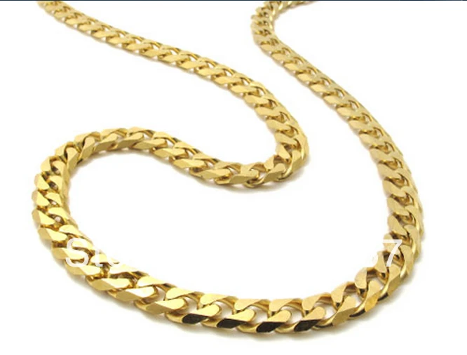 Plated- Gold  8mm cool Curb Link Necklace Stainless steel Men Fave Jewelry 24''