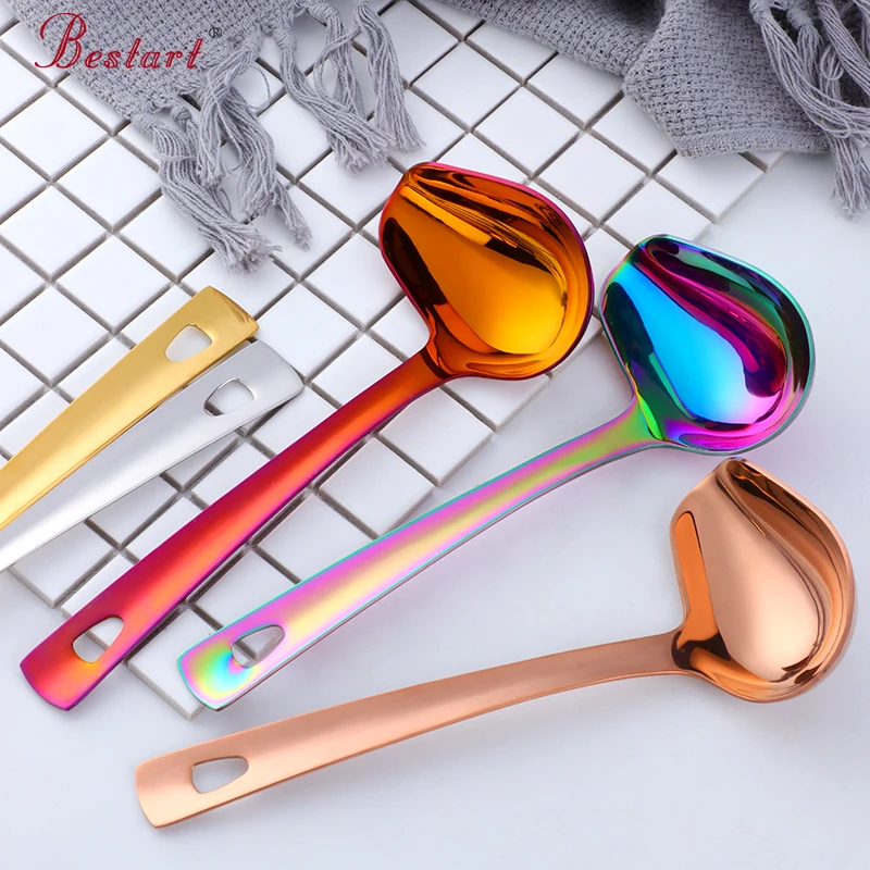 4pcs 18/10 Stainless Steel Creative Oil Spoon Small Sauce Drizzle Scoop with Spout Soup Ladle Serving Spoon Kitchen Tool