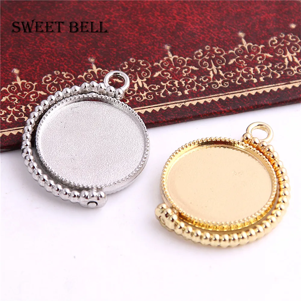 SWEET BELL 10pcs 20mm Metal  Trendy Rond Double sided Cabochon Pendant Settings Fit necklace pendant