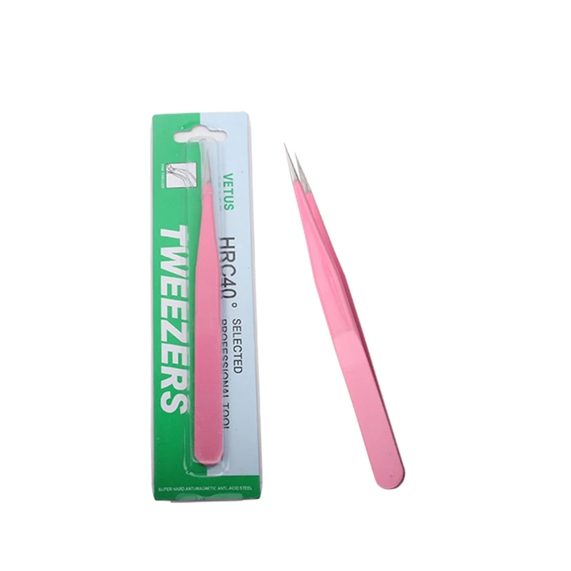 Pink Eyelash Tweezer Stainless Steel Straight Tweezer for Eyelash Extension Nail Tweezer Quality Volume Lashes Tweezers