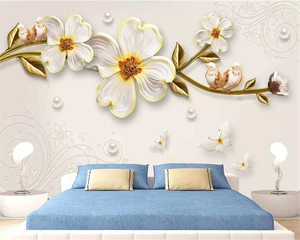 

beibehang Custom wallpaper 3d jewelry relief three simple and stylish new Chinese flower background wall paper papel de parede