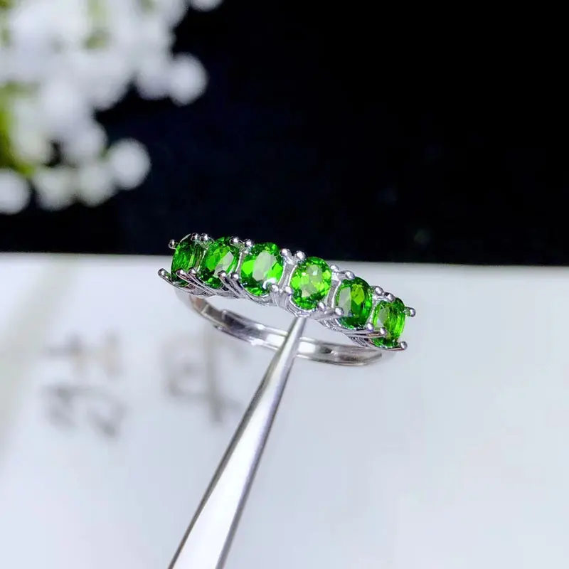 CoLife Jewelry 925 Silver Band Ring with Gemstone 6 Pieces Natural Diopside Ring Sterling Silver Diopside Ring Girl Gift