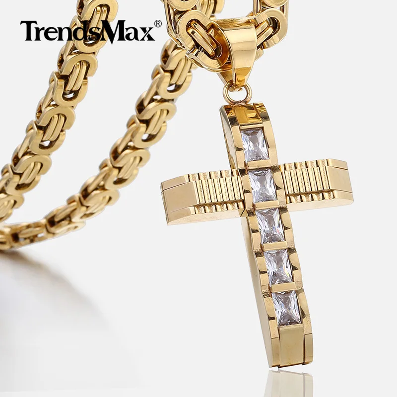 Men's Cross Necklace Gold Color Black Stainless Steel Byzantine Chain Necklace Male Jewelry Dropshipping Gifts for Men KPM86