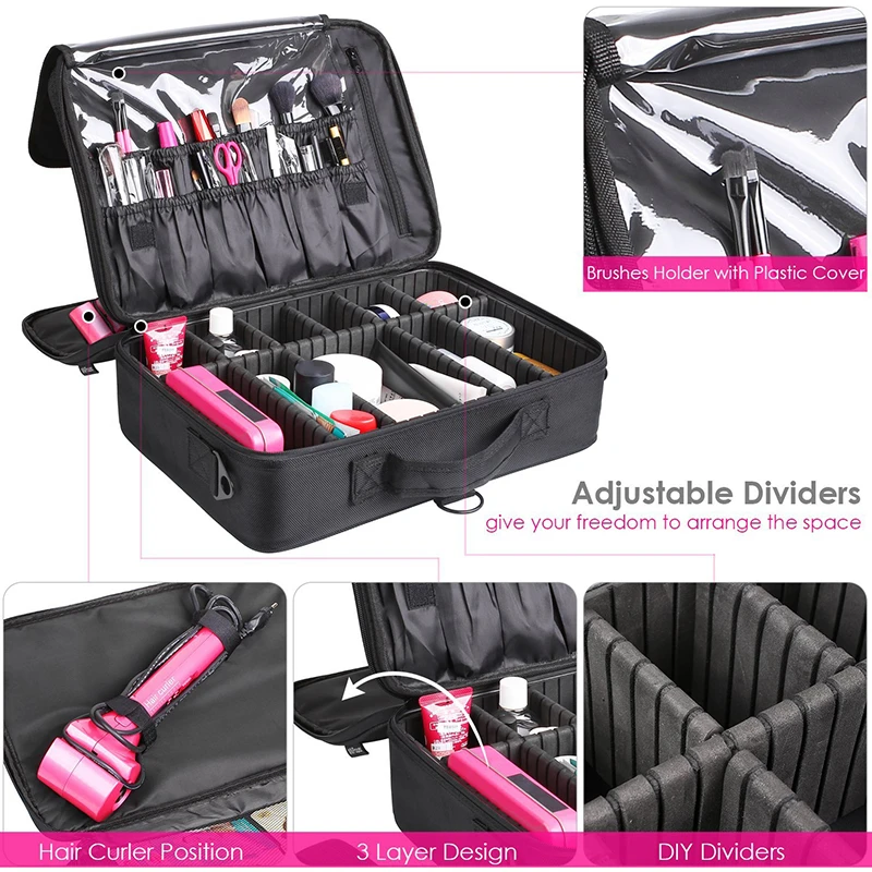 Women\'s Articles Beauty Portable Professional Cosmetics Makeup Organizer Case Storage Bag Travel Box Suitcases Manicure Case