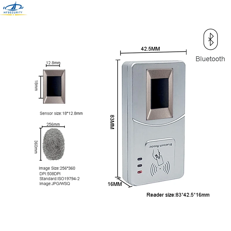 FBI PIV 508 PPI BT Fingerprint Reader Live Capacitive Scanner FAP10 256*360 NFC Card Reader for IOS Windows Android Linux