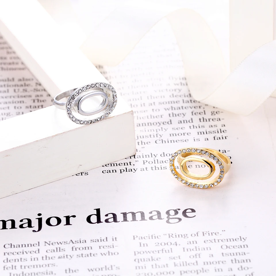 BORASI Top Quality Double Oval Inner Oval Rings For Women Trendy Crystal Rings Stainless Steel Women Fashion Brand Jewelry