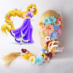 Tangled Cosplay Wig Princess Rapunzel Long Braids Artificial Flowers Headwear Women Blonde Synthetic Hair Adult