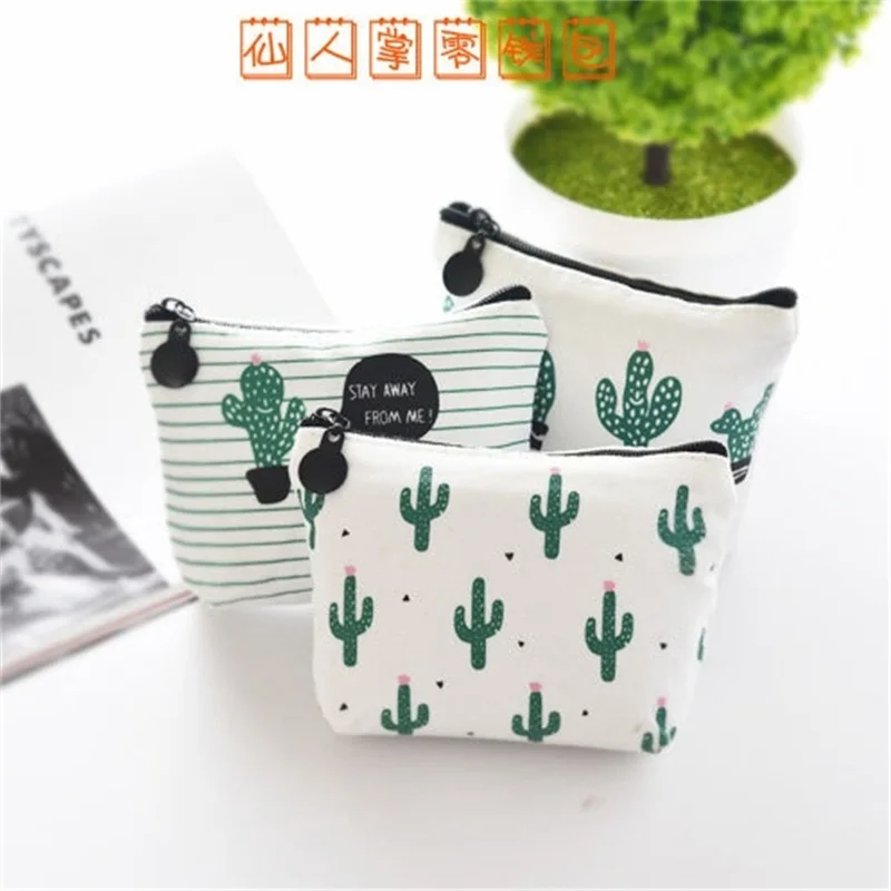 

Free Shipping 3pcs/lot Kawaii coin case Small Canvas Key Bag Lovely Cacti Zipper Bag for gift office/school supplies