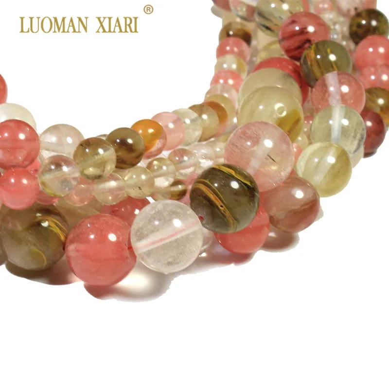 Round Watermelon Round Natural Mixed Crystal Beads  Stone Beads For Jewelry Making DIY  Bracelet Necklace 4/6/8/10mm Strand 15\'\'