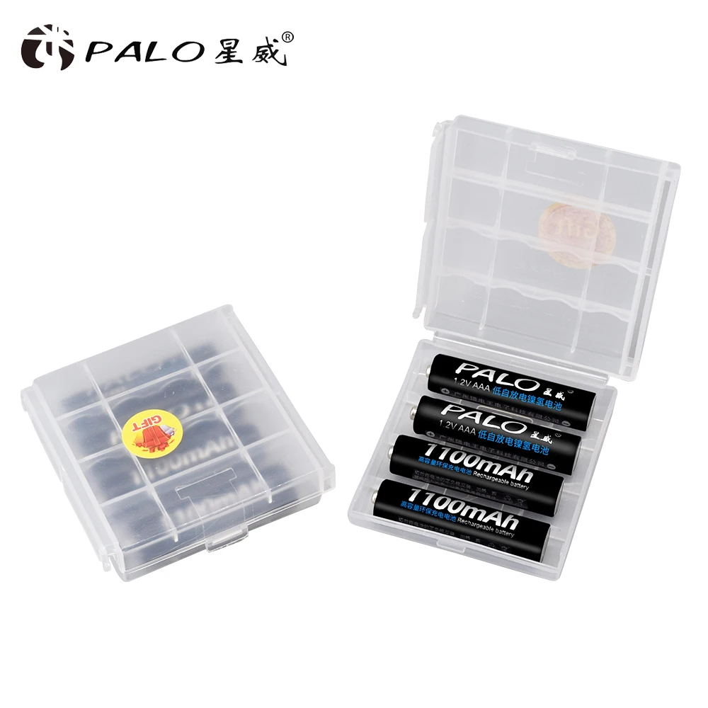 PALO 4 Slots LED Light Battery Charger For NiCd NiMH AA AAA 6F22 9V 1.2V Rechargeable Batteries + 8Pcs 1.2V 1100mAh AAA Battery