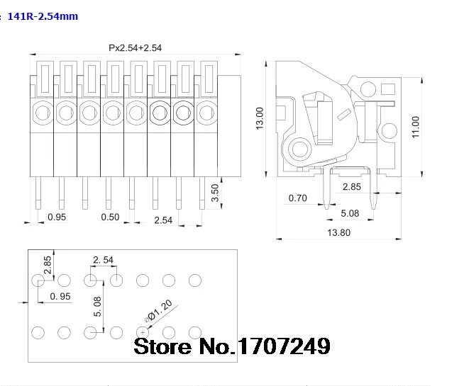 100PCS NEW KF141R-2P 2Pin Can be spliced Connection terminals 2.54mm Pitch Right Angle PCB Spring Teminal Block Connector