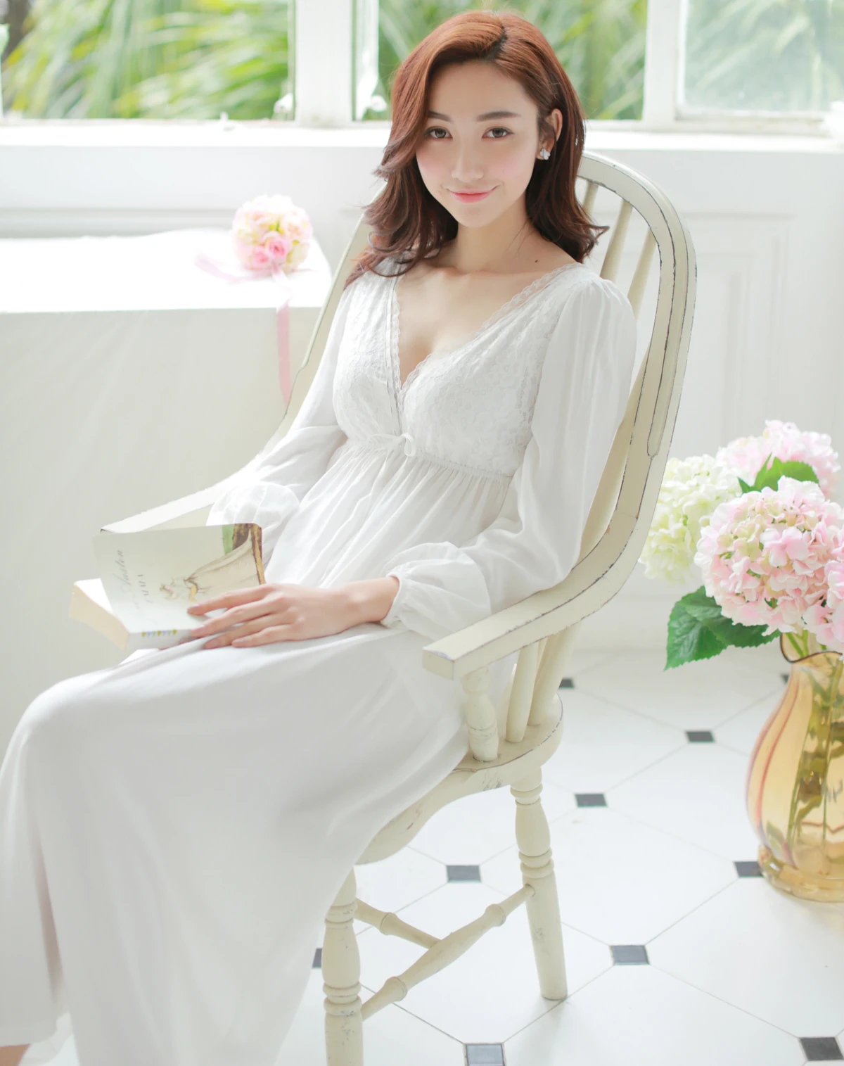 Fres shipping spring and summer Aesthetic princess nightdress sexy lace cotton nightgown women sleepwear lounge