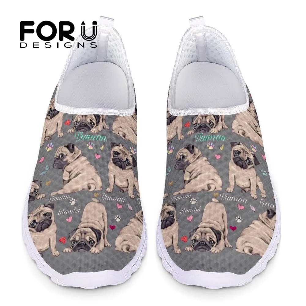 

FORUDESIGNS Cute Pug Dog Pattern Summer Ladies Sneakers Flats Women Casual Shoes Woman Light Mesh Lazy Shoes for Teenage Girls