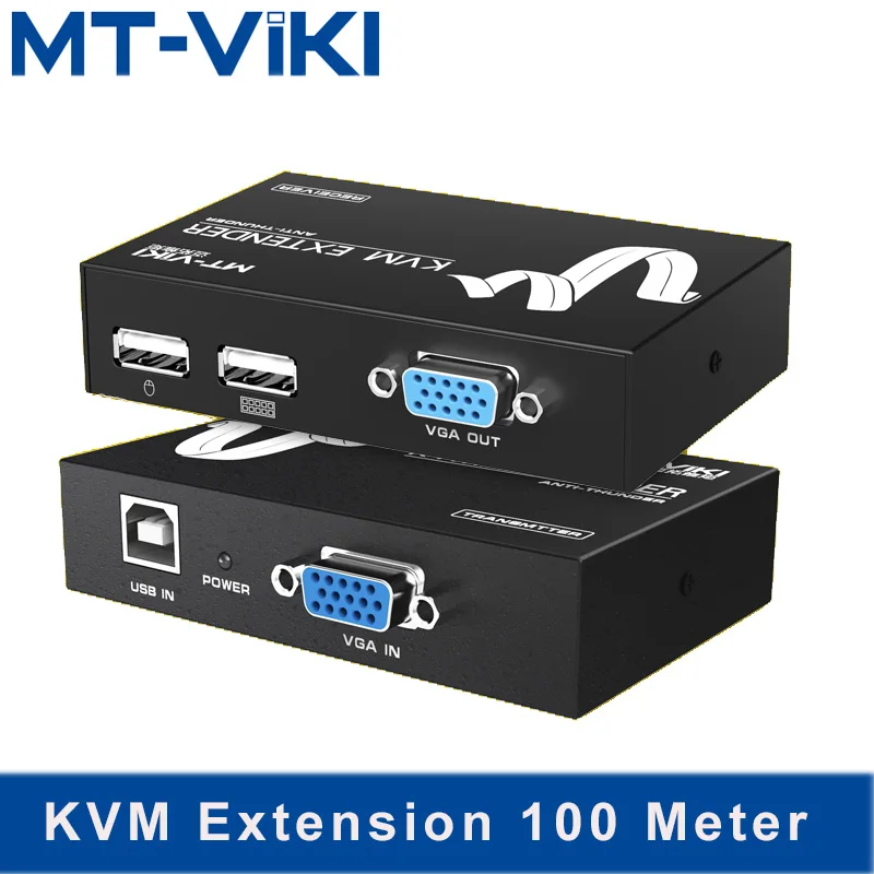 MT-VIKI KVM Extension 100M Keyboard Video Mouse Repeater Adapter VGA USB Extender via UTP CAT RJ45 LAN Cable MT-100UK-U