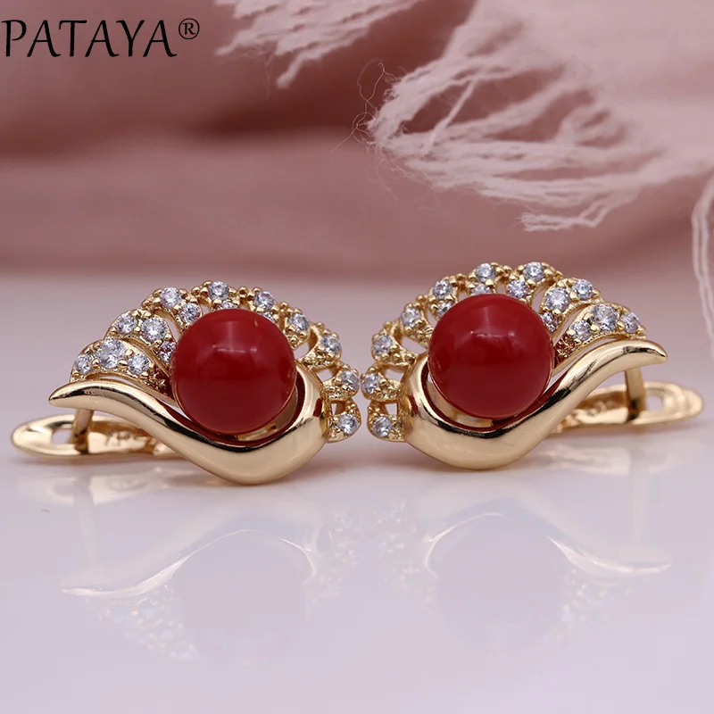 PATAYA New Sector Micro-wax Inlay Dangle Earrings 585 Rose Gold Color Natural Zircon Fine AB Shell Pearl Wedding Fashion Jewelry