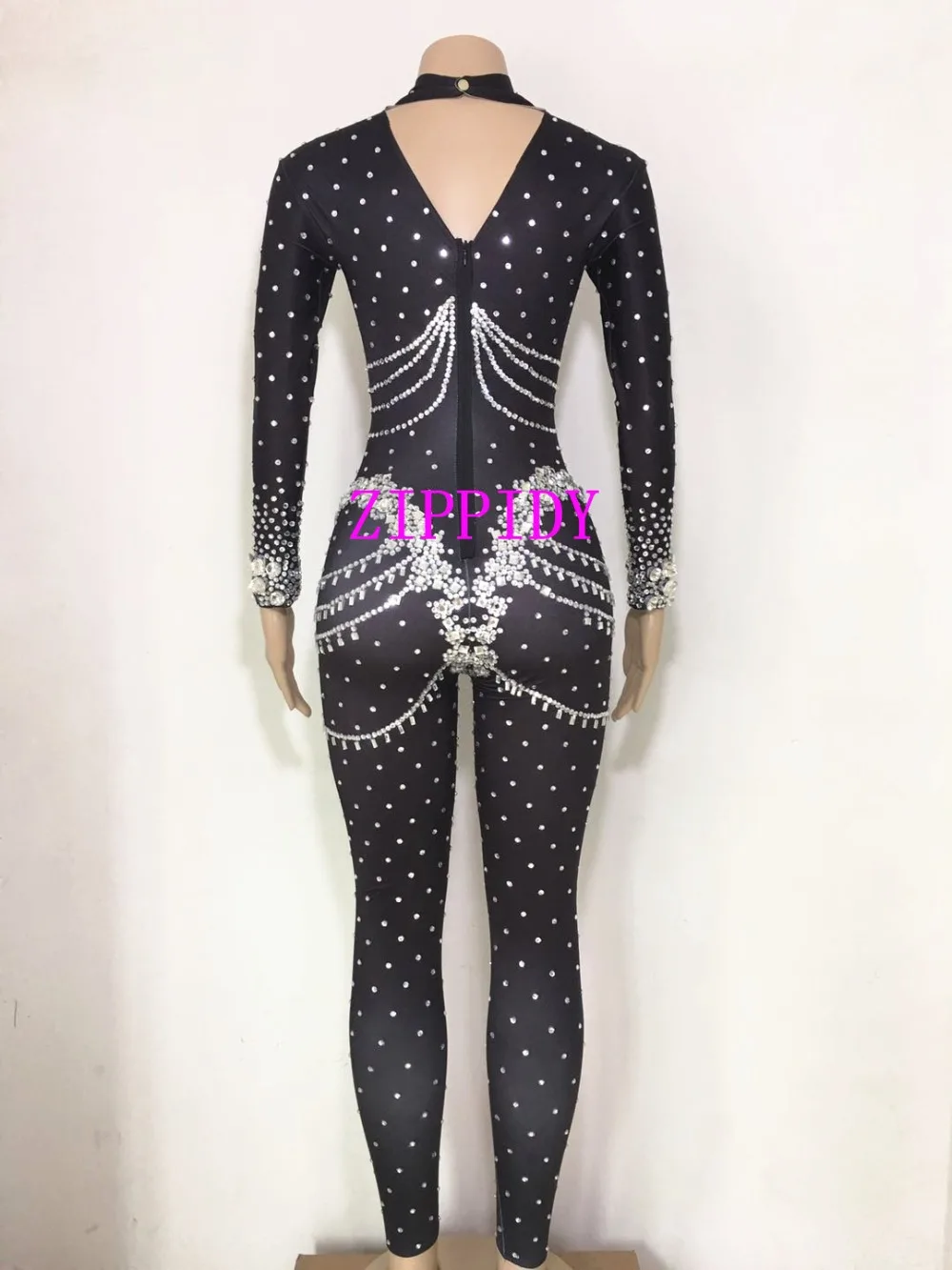 Shining Crystals Black Jumpsuit Women\'s Evening Wear Celebrate Bodysuit Bright Rhinestones Costume Female Singer Birthday Outfit