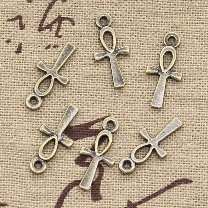 100pcs Charms Egyptian Anka Life Symbol Cross 18x8mm Antique Bronze Silver Color Pendants DIY Crafts Making Findings Tibetan