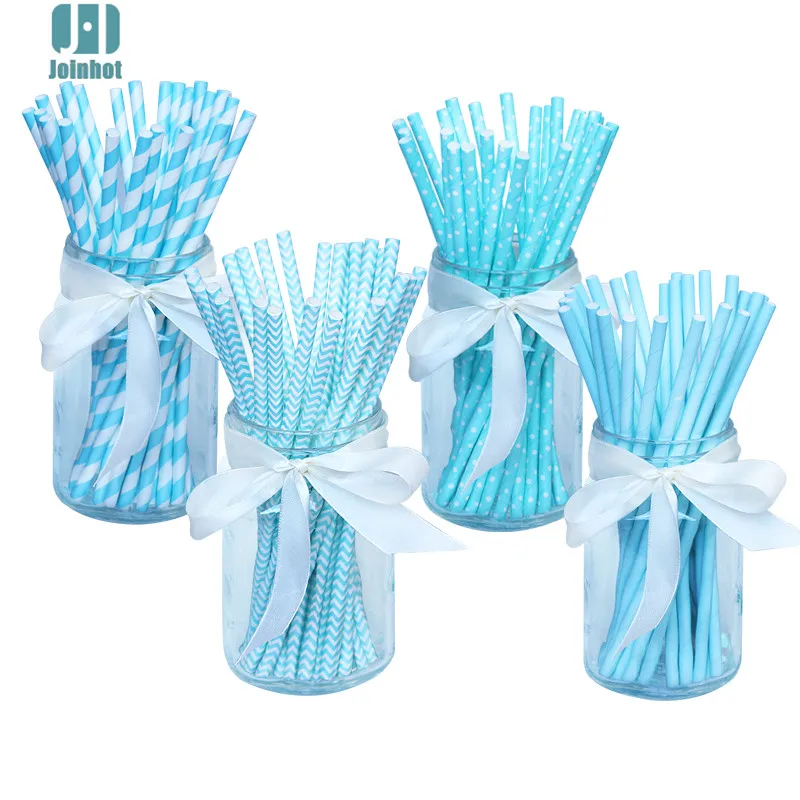 drop shipping 100pcs/lot  sky blue  Paper Drinking Straws Drinking Tubes Party Supplies Decoration Baby shower