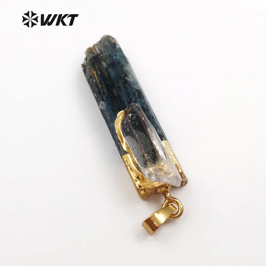 WT-P1390 Wholesale Special Fashion Design blue kyanite with quartz charms Pendant With 24K Real Gold Plated for Girls jewelry