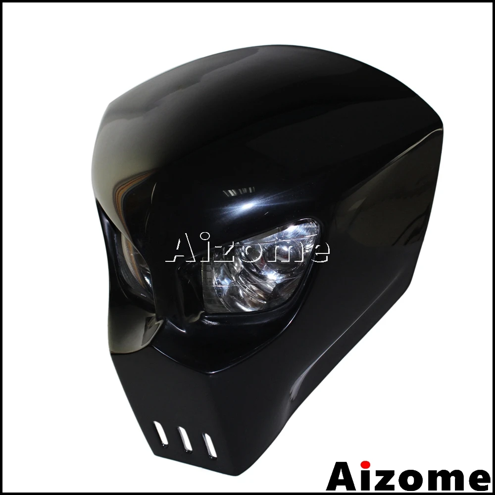 Black Skull Headlight Streetfighter Custom Motorcycle Headlight Mask Fairing For Kawasaki Suzuki Yamaha Street Bike