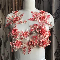 1 Piece Floral Lace Applique Beautiful Fabric Lace Trim Embroidery Laces Appliques For Wedding Dress Red Yellow Purple Color