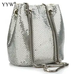 Fashion Evening Party Clutch Bucket Bags for Women 2024 Trend Chain Shoulder Messenger Bag Sliver Gold Handbags frizioni femminili