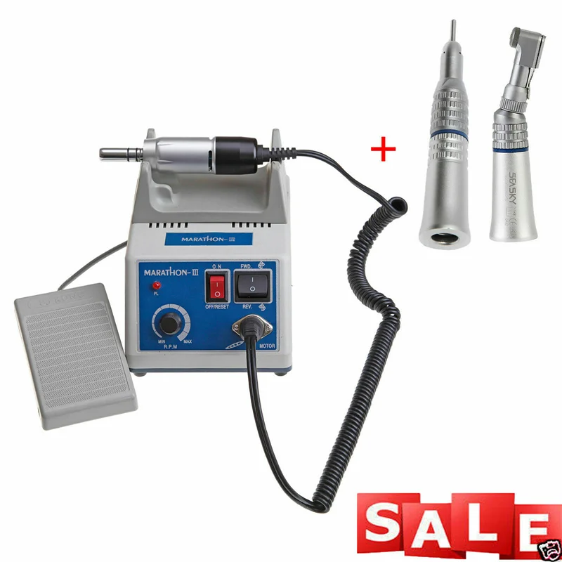 Dental Lab E-TYPE micromotor polish hand piece with contra angle & straight handpiece SEAYANG MARATHON 3 + Electric Motor