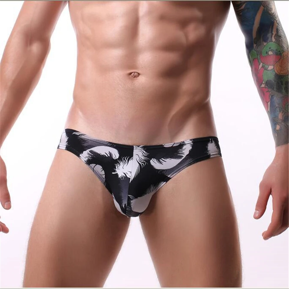 New men\'s underwear sexy U convex printing large size ice silk briefs comfortable breathable elastic high quality underwear male