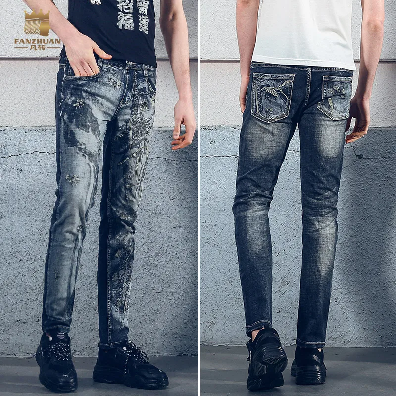 Fanzhuan Freies Verschiffen Neue 2018 mode lässig männer männer mann sommer 100% baumwolle jeans Hip Hop stickerei keucht hose 828035