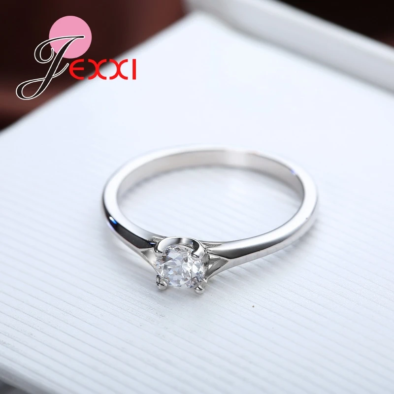 Simple Design Women/Girls Charm Wedding Ring With Cubic Zircon Crystal 925 Sterling Silver  Party Accessories For Females