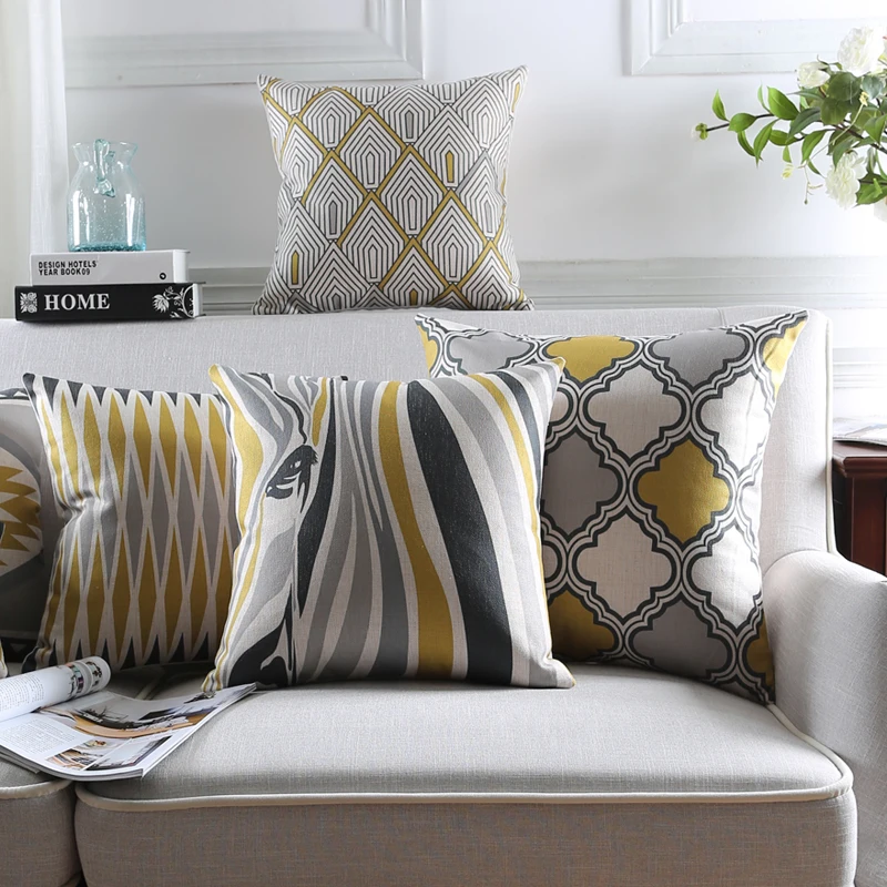 

Nordic Style Cushion Covers Home Decor Yellow Decorative Pillows Cases Grey Geometric Striped Pillow Throw Pillows Case For Sofa