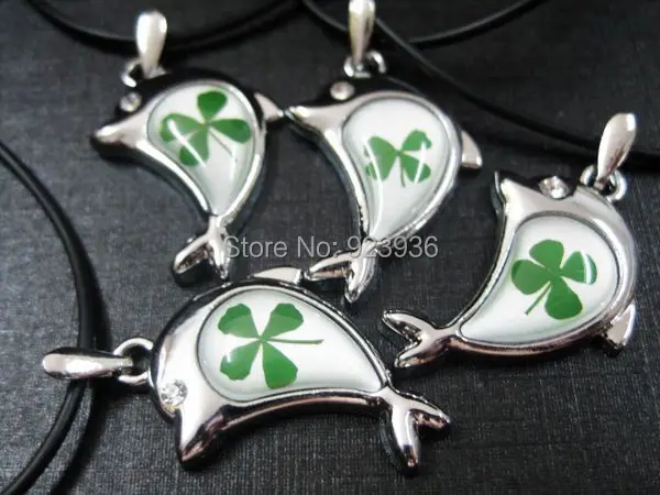 sales 12 PCS Green Shamrock Real Lovely Four Leaf Clover Lucky pendant&Necklace