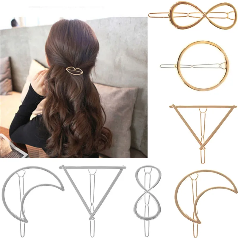 Geometry Hair Clips New Fashion Women Girls Gold/Silver Plated Metal Triangle Circle Moon Hairpins Korean Hair Accessories 2023