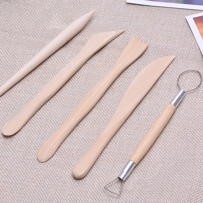 5 pcs Creative wooden clay sculpture knife sets of DIY children's sculpture pottery fettling knife Fine Arts tools