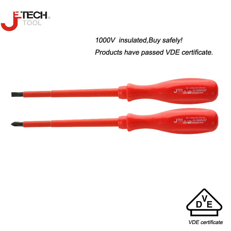 Jetech VDE test slotted 2.5mm 4mm 5.5mm 6.5mm phillips PH0/1/2 1000v insulated magnetic tip screwdriver for electrical tool 1pcs