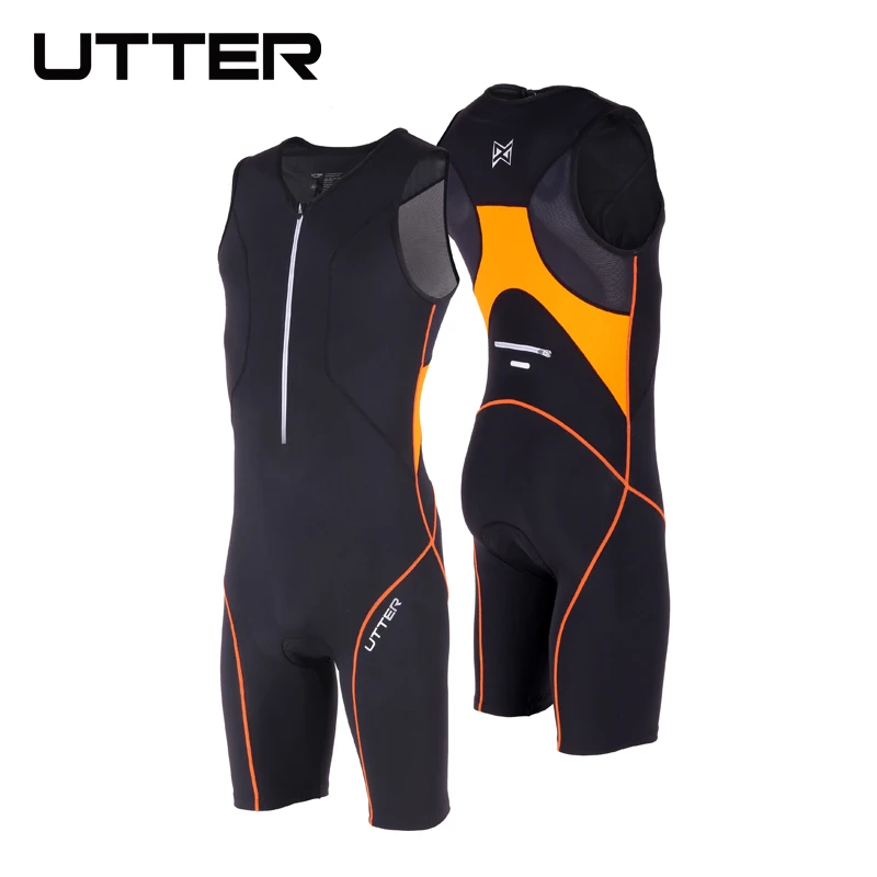 UTTER Passion P1 Black and Orange Cycling Jersey Sets Anti-UV Men Breathable Triathlon Suit Sleeveless Cycling Bicycle Clothing