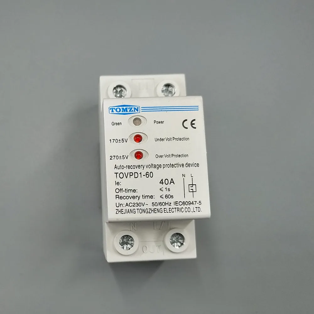 40A 230V Din rail 3 LED automatic reconnect over voltage and under voltage protective device protector protection relay