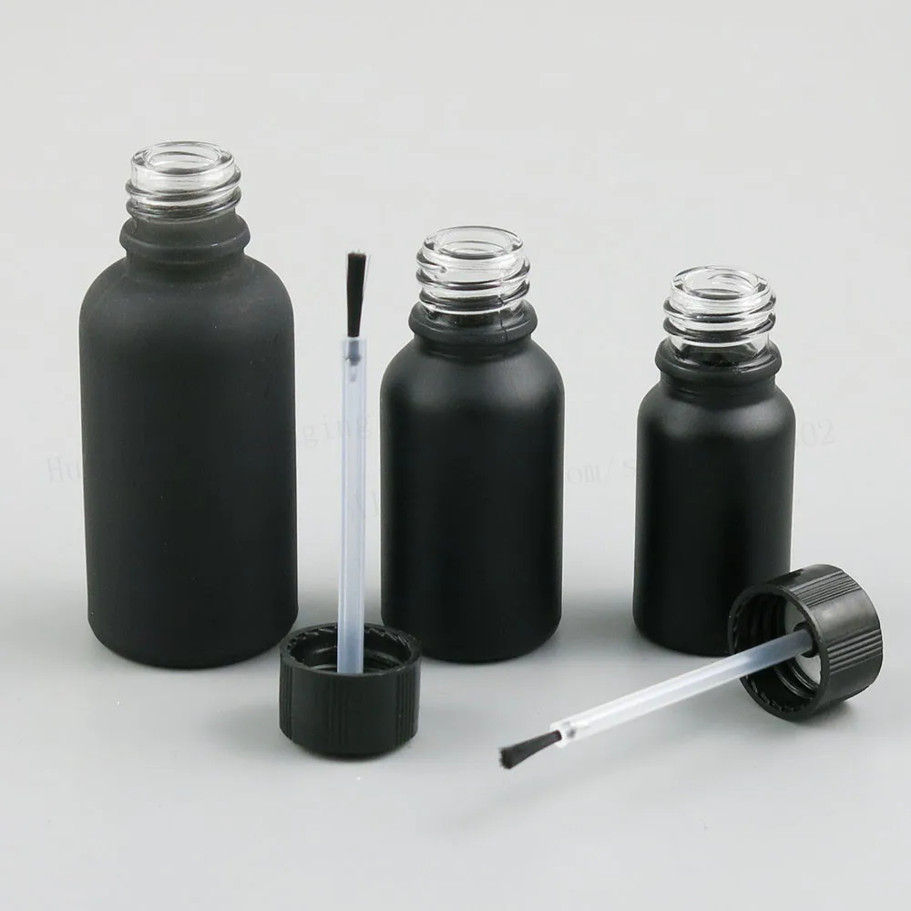 Matt Black Glass Dispense Essential Oil Bottle With Brush Cap 10ml 20ml 30ml 50ml 100ml Glass Nail Polish Bottle 12pcs