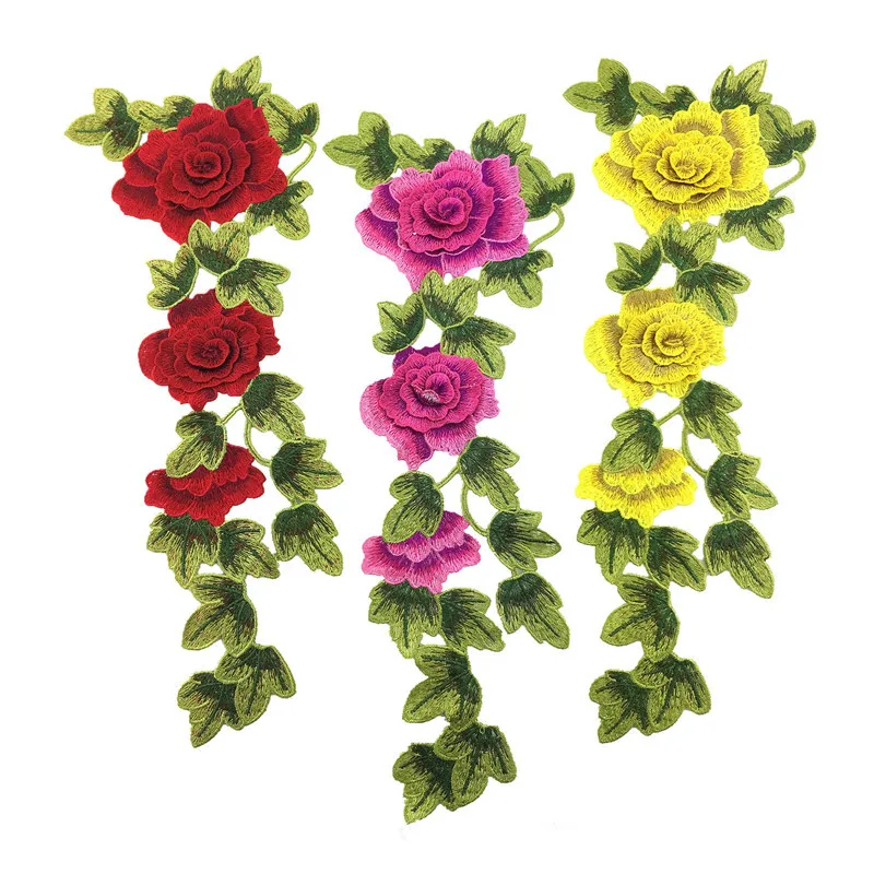 1Pc 3D Red Embroidered Fabric Rose Flower Venise Lace Sewing Applique Lace Collar Neckline Collar Applique Accessories