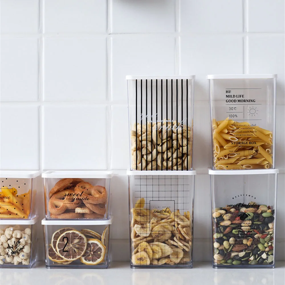

Kitchen Plastic Food Container Seal Pot Dry Goods Cereals Snacks Storage Tank Tea Coffee Cookie Candy Box Jars For Spices 1PCS