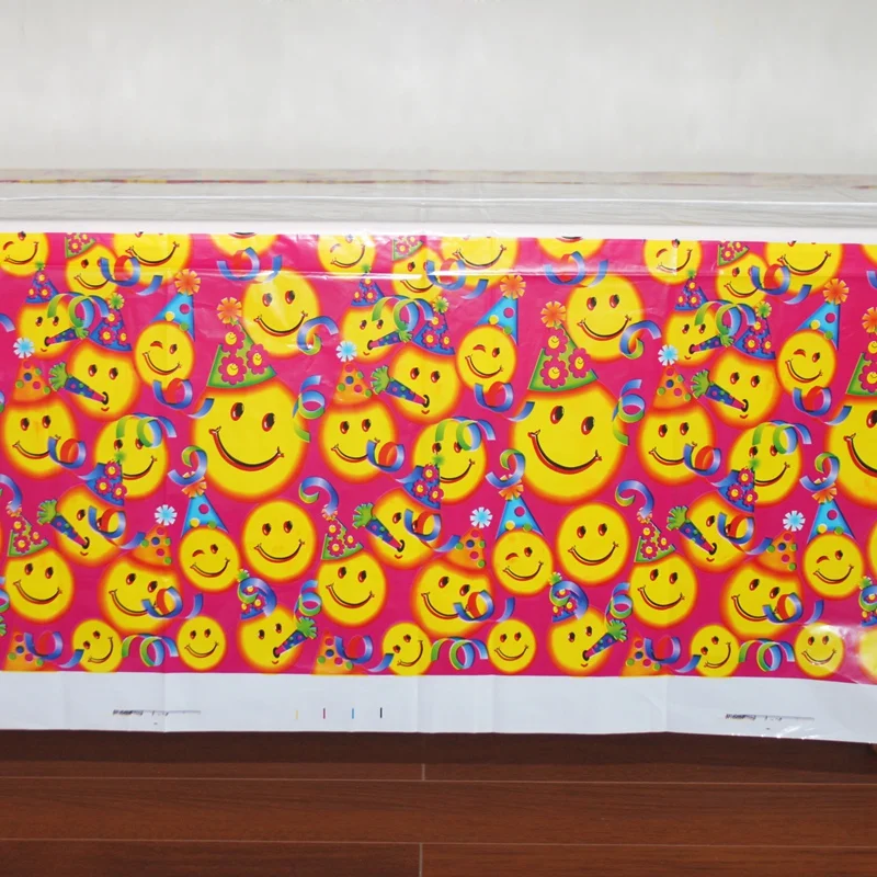 Disposable Plastic Table Cloth Smiling Face TableCover Tablecloth Butterfly Waterproof For Birthday Party Decoration 180*108cm