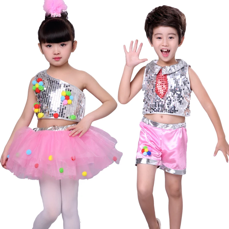 Girl Boy Jazz Dance Latin Dance Ballet Dance Costume Sequin Costume Children Modern Puff Skirt Performance Costume