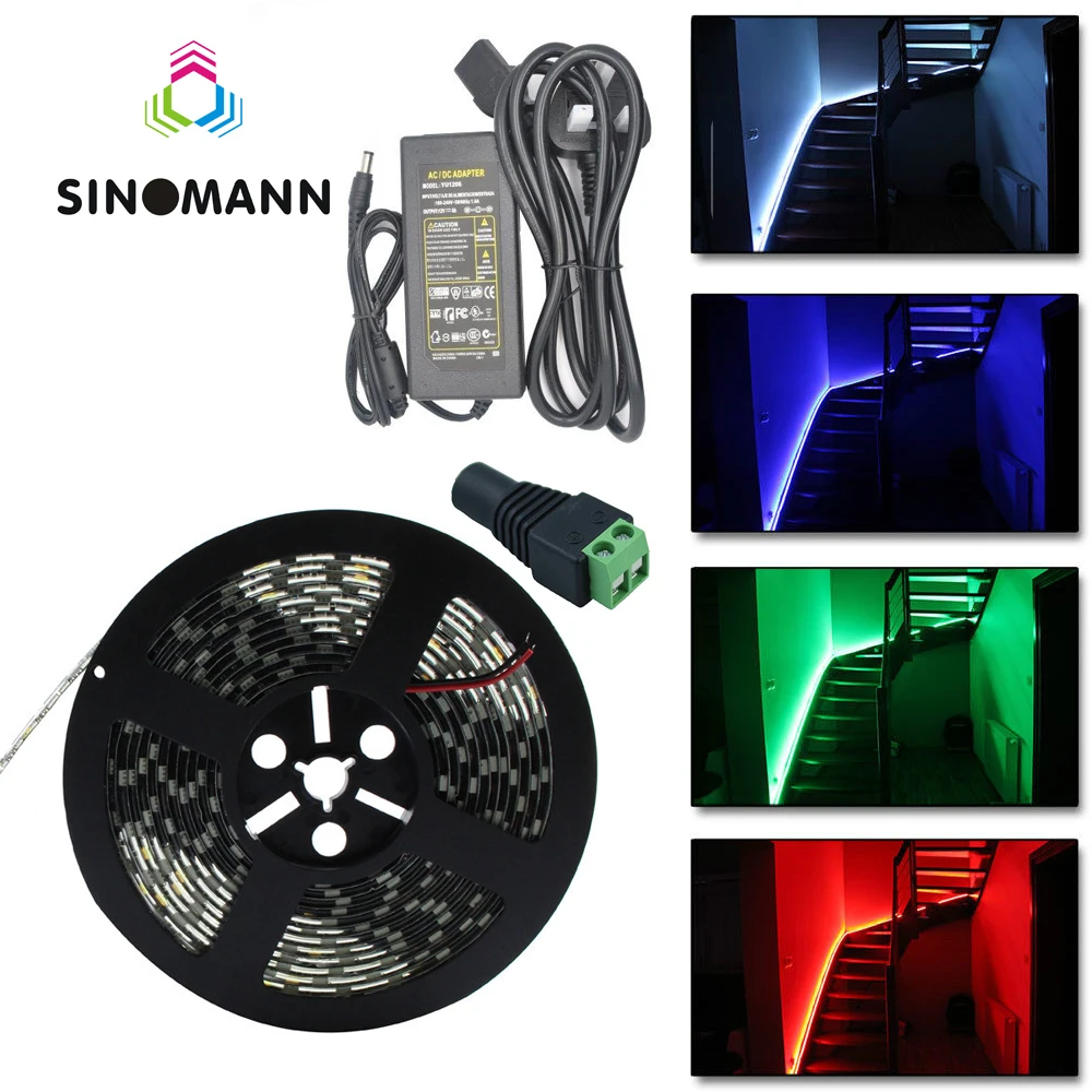 LED Strip 5050 SMD Black PCB 5M DC12V Flexible Light 60Led/m,5m/lot,White,Warm white,Red,Green,Blue,Yellow+12V 5A Adapter