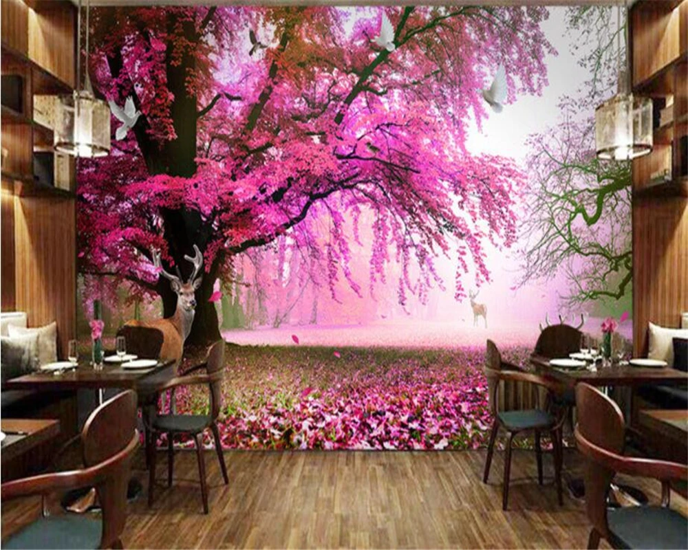 Wallpaper Fantasy Sakura Trees Sika Deer TV Walls Decorative Living Room Bedroom background wall Custom Any size Wallpaper