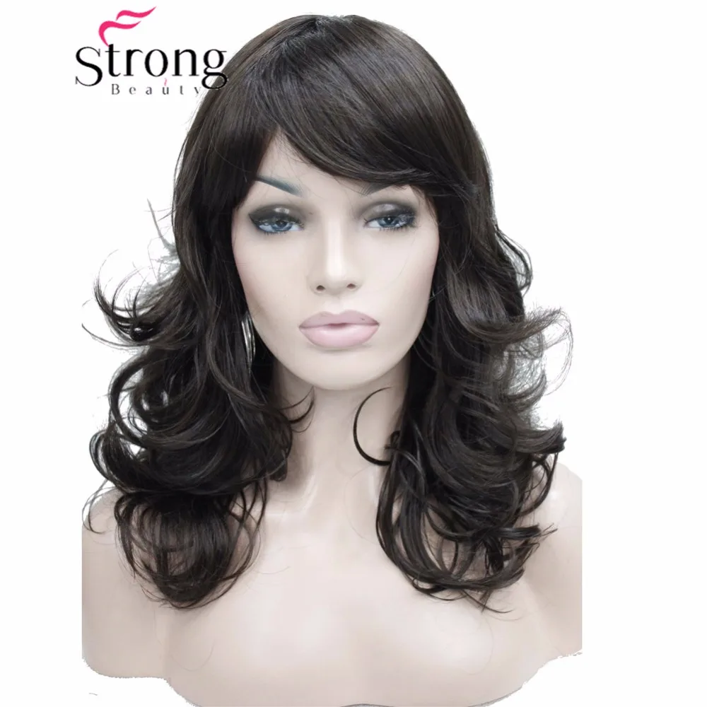 StrongBeauty Medium Length Wavy Dark Brown Full Synthetic Wig Women's Wigs COLOUR CHOICES